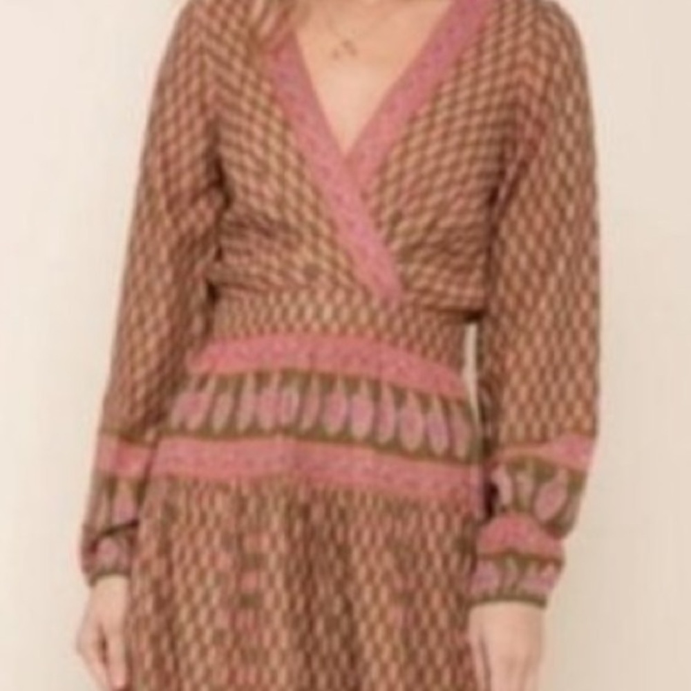 RAGA Pink and Brown Long Sleeve Dress Anthropologie Size Small NWTS - Picture 5 of 6